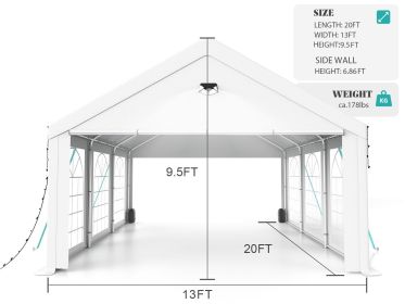 Party Tent - 13x20FT Heavy Duty Canopy Tent with Removable Sidewalls,2 Box Outdoor Waterproof Patio Camping Gazebo Shelter