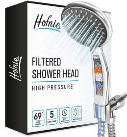 Filtered Shower Head with Handheld Shower Heads High Pressure 5 Spray Modes 3 Stage Hard Water Shower Filter with Stainless Steel Hose Adjective Brack