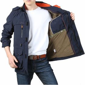 Cross-border AliExpress jacket men's mid-length casual outdoor hooded plus size jacket men's jacket spring and autumn (Option: Blue-XL)