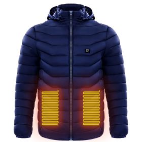 Men Heated Puffer Jacket Electric Heating Coat Insulated Hood Windbreaker (Option: Blue-XL)