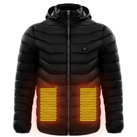 Men Heated Puffer Jacket Electric Heating Coat Insulated Hood Windbreaker (Option: Black-XL)