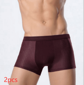 Ice silk men's underwear mesh boxer (Option: Red 2PCS-L)