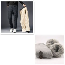 Men's Padded Cotton Trousers With Cashmere (Option: Grey straight cylinder set-4XL)