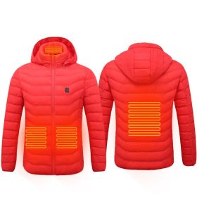 Men Heated Puffer Jacket Electric Heating Coat Insulated Hood Windbreaker (Option: Red-L)