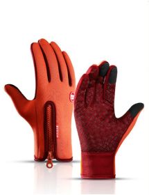 Winter Gloves Touch Screen Riding Motorcycle Sliding Waterproof Sports Gloves With Fleece (Option: Orange-S)