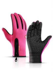 Winter Gloves Touch Screen Riding Motorcycle Sliding Waterproof Sports Gloves With Fleece (Option: Rose red-M)