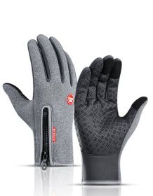 Winter Gloves Touch Screen Riding Motorcycle Sliding Waterproof Sports Gloves With Fleece (Option: Grey-M)