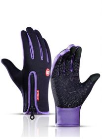 Winter Gloves Touch Screen Riding Motorcycle Sliding Waterproof Sports Gloves With Fleece (Option: Purple-M)