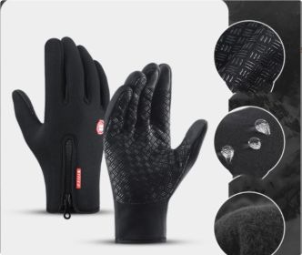 Winter Gloves Touch Screen Riding Motorcycle Sliding Waterproof Sports Gloves With Fleece (Option: Black-M)