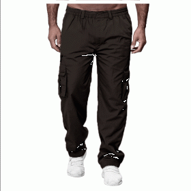 Men's Casual Multi-pocket Loose Straight Cargo Pants (Option: Coffee-M)