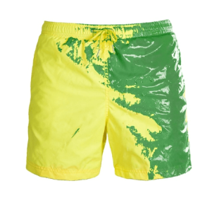 Magical Change Color Beach Shorts Summer Men Swimming Trunks Swimwear Swimsuit Quick Dry bathing shorts Beach Pant (Option: Green yellow-XL)