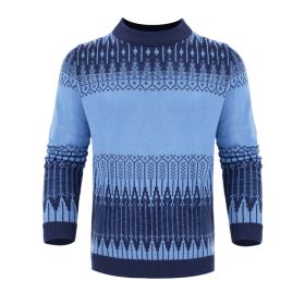 Men's Crewneck Pullover Sweater Unisex Fair Isle Long Sleeve Knitted Sweater (Option: Blue-XL)