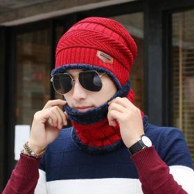 Men's Knitted Wool Hat Casual Warm Bib (Color: Red)