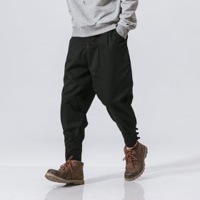 Men's mouth buckle casual pants (Option: Black-XL)