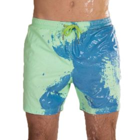 Magical Change Color Beach Shorts Summer Men Swimming Trunks Swimwear Swimsuit Quick Dry bathing shorts Beach Pant (Option: Green-3XL)