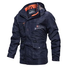 Cross-border AliExpress jacket men's mid-length casual outdoor hooded plus size jacket men's jacket spring and autumn (Option: Navy Blue-XL)