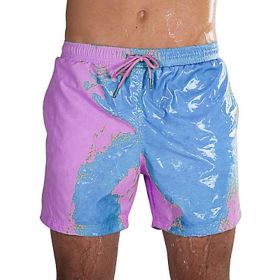 Magical Change Color Beach Shorts Summer Men Swimming Trunks Swimwear Swimsuit Quick Dry bathing shorts Beach Pant (Option: Blue purple-XL)