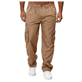 Men's Casual Multi-pocket Loose Straight Cargo Pants (Option: Khaki-3XL)