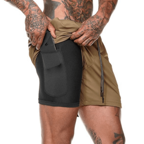 Pocket Compression Shorts (Option: Khaki-XXL)