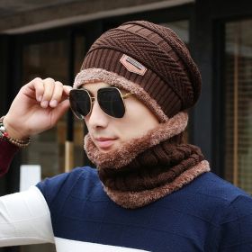 Men's Knitted Wool Hat Casual Warm Bib (Color: Coffee)