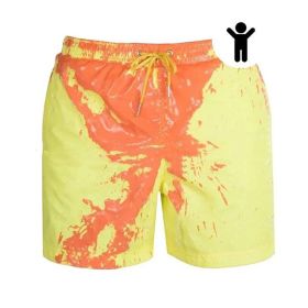 Magical Change Color Beach Shorts Summer Men Swimming Trunks Swimwear Swimsuit Quick Dry bathing shorts Beach Pant (Option: Yellow child-XXL)