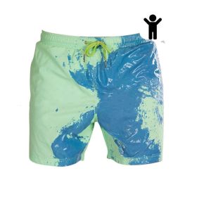 Magical Change Color Beach Shorts Summer Men Swimming Trunks Swimwear Swimsuit Quick Dry bathing shorts Beach Pant (Option: Green child-M)