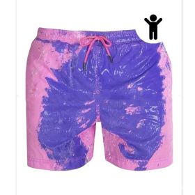 Magical Change Color Beach Shorts Summer Men Swimming Trunks Swimwear Swimsuit Quick Dry bathing shorts Beach Pant (Option: Pink child-XXL)