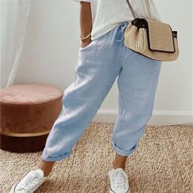 Women's Fashion Cotton Linen Solid Color Casual Pants (Option: Sky Blue-4XL)