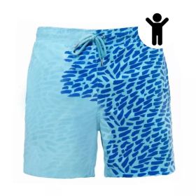 Magical Change Color Beach Shorts Summer Men Swimming Trunks Swimwear Swimsuit Quick Dry bathing shorts Beach Pant (Option: Blue child-XL)