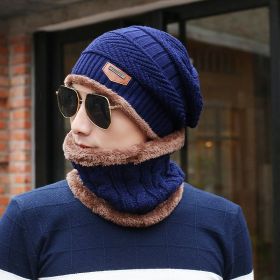 Men's Knitted Wool Hat Casual Warm Bib (Color: Navy)