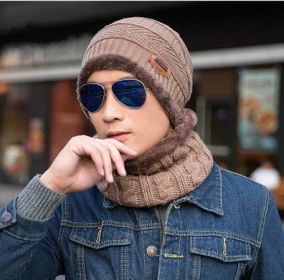 Men's Knitted Wool Hat Casual Warm Bib (Color: Brown)