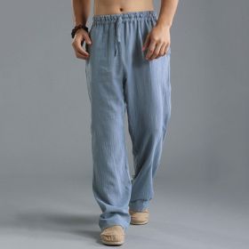 Men's Breathable Linen Loose Casual Sports Pants (Option: Blue-4XL)