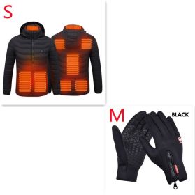 New Heated Jacket Coat USB Electric Jacket Cotton Coat Heater Thermal Clothing Heating Vest Men's Clothes Winter (Option: Black Zone8 Set-S)