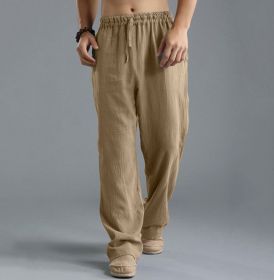 Men's Loose Casual Pants Linen Breathable Sports Trousers (Option: Deep Khaki-S)