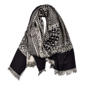 Cotton And Linen Yarn-dyed Scarf Short Beard Ethnic Style (Option: Black-Above 175cm)