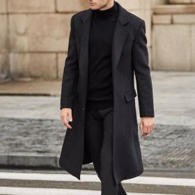 Men's Long Trench Coat Woolen Coat (Option: Black-S)