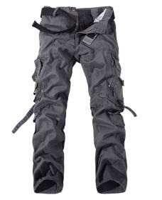 Men's Multi-pocket Cargo Pants Washed Hot Sale Cargo Pants (Option: Grey-32-Without belt)