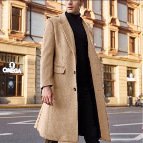 Men's Long Trench Coat Woolen Coat (Option: Khaki-M)