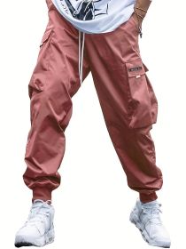 Oversized Cargo Multi-pocket Men's Casual Pants (Option: Coral-M)