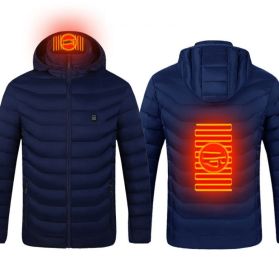 New Heated Jacket Coat USB Electric Jacket Cotton Coat Heater Thermal Clothing Heating Vest Men's Clothes Winter (Option: Blue Zone2-M)