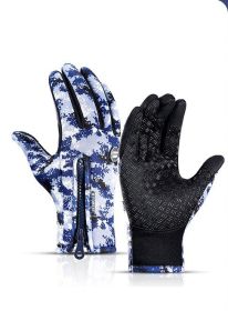 Winter Gloves Touch Screen Riding Motorcycle Sliding Waterproof Sports Gloves With Fleece (Option: A Blue-M)