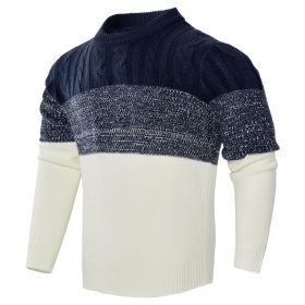 Men's Casual Color Block Long Sleeve Cable Knit Pullover Sweater (Option: Blue-XL)