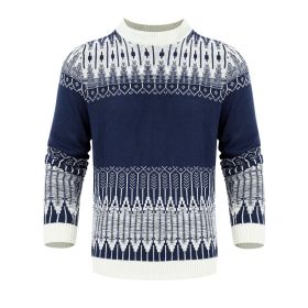 Men's Crewneck Pullover Sweater Unisex Fair Isle Long Sleeve Knitted Sweater (Option: White-S)