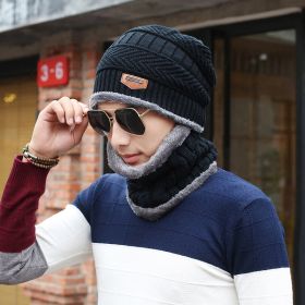 Men's Knitted Wool Hat Casual Warm Bib (Color: Black)