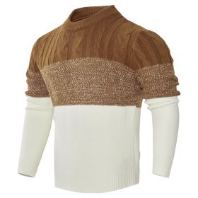 Men's Casual Color Block Long Sleeve Cable Knit Pullover Sweater (Option: Brown-XL)