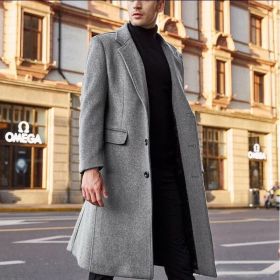 Men's Long Trench Coat Woolen Coat (Option: Gray-S)