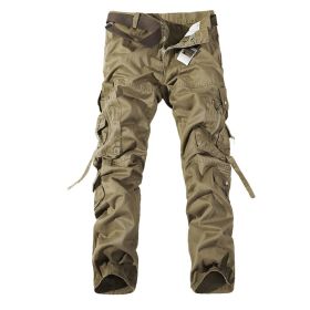 Men's Multi-pocket Cargo Pants Washed Hot Sale Cargo Pants (Option: Khaki-33-Without belt)