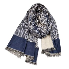 Cotton And Linen Yarn-dyed Scarf Short Beard Ethnic Style (Option: Navy Blue-Above 175cm)