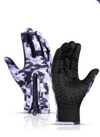 Winter Gloves Touch Screen Riding Motorcycle Sliding Waterproof Sports Gloves With Fleece (Option: A Purple-S)