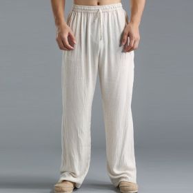 Men's Breathable Linen Loose Casual Sports Pants (Option: Beige-5XL)